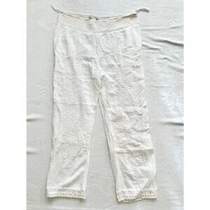 Cute options, white linen embroidered pants 100% cotton size small